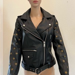 COPY - PRE FALL SALE Scotch Soda Maison Scotch Gold Star Embroidery Leather Jac…